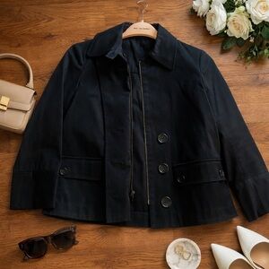 Theory Black Peacoat Inspired Cotton Jacket – Tailored Fit, Minimalist Classic